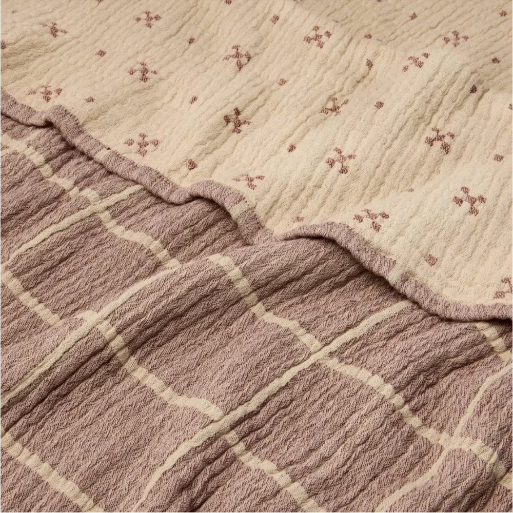 Hearth & Hand Magnolia Grid Matelassé Throw Blanket Burgundy/ Beige -